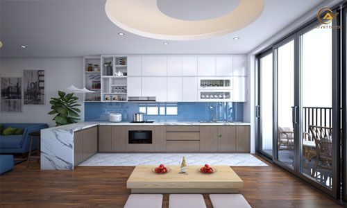 tủ bếp melamine cho nhà phố