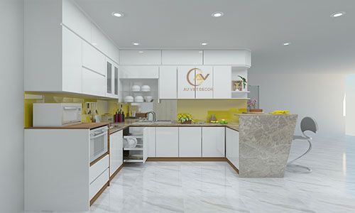 Tủ bếp chung cư thiết kế bởi nội thất Âu Việt
